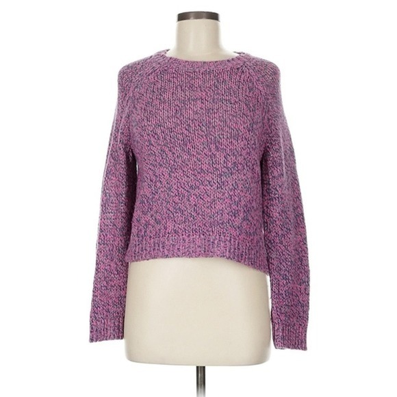 One Grey Day Sweaters - One Grey Day Pink Navy Chunky Marled Knit Wool Blend‎ Cropped Sweater Size M